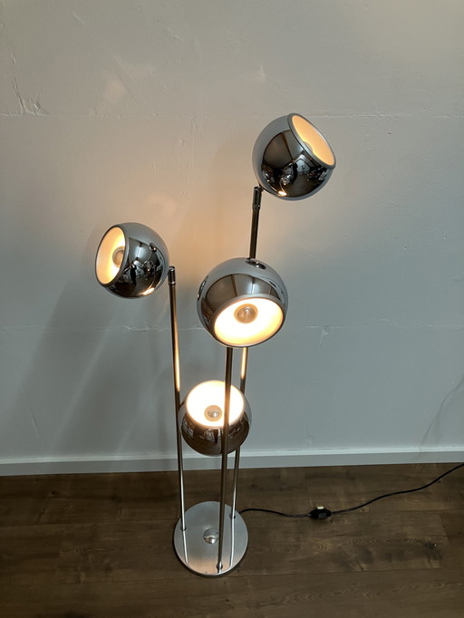 Space Age Eyeball Vintage Vloerlamp Met 4 Lichtpunten Chroom