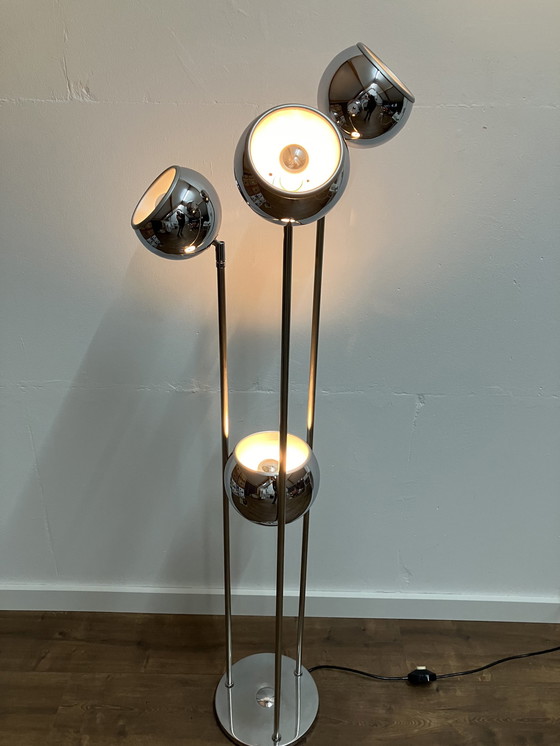 Image 1 of Space Age Eyeball Vintage Vloerlamp Met 4 Lichtpunten Chroom