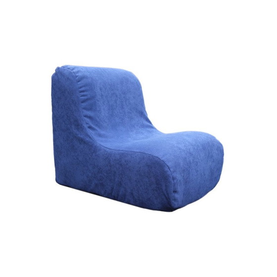 Image 1 of Vintage schoorsteenmantel stoel opnieuw bekleed in blauw, 1970