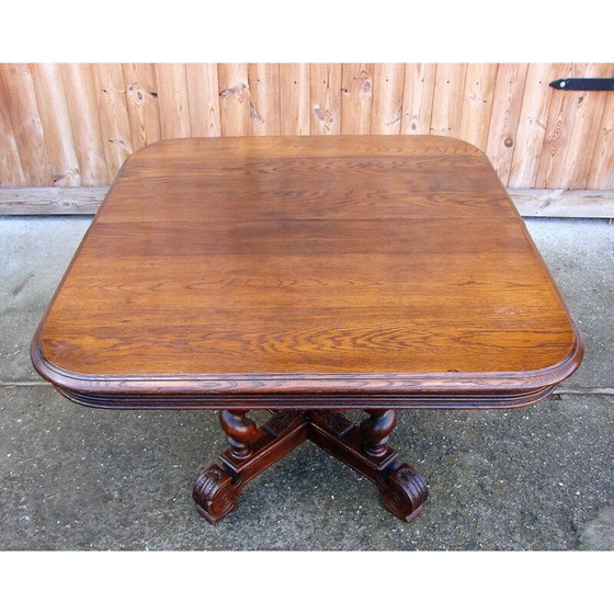 Image 1 of Eikenhouten vintage tafel met gebeeldhouwd onderstel op spiraalvormige kolommen