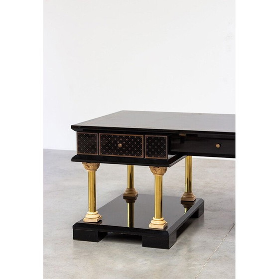 Image 1 of Vintage zwart gelakt houten bureau, 1986