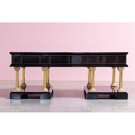 Image 1 of Vintage zwart gelakt houten bureau, 1986