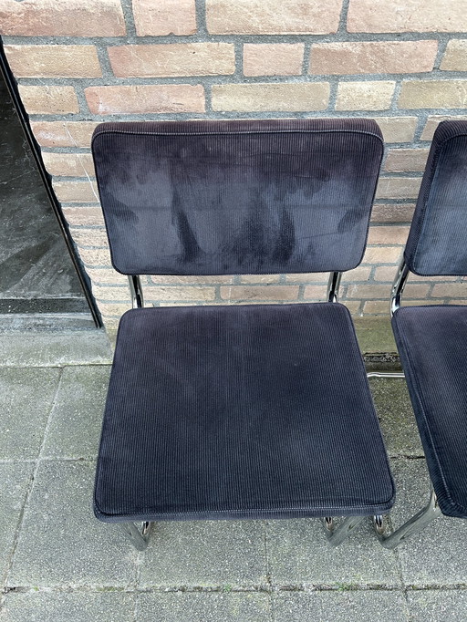 4 Zwarte Zuiver Ribstof Stelen met Chrome Buisframe