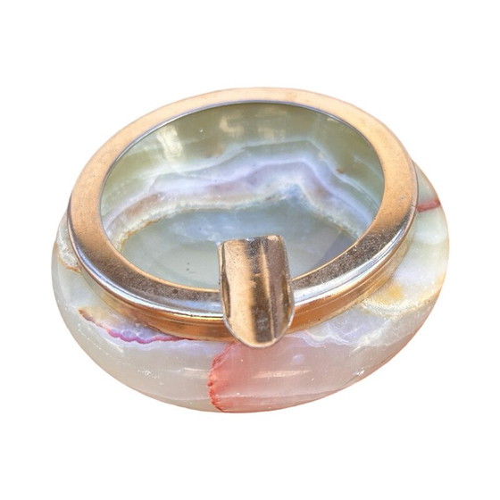 Image 1 of Vintage albasten asbak met messing beslag, Italië 1970