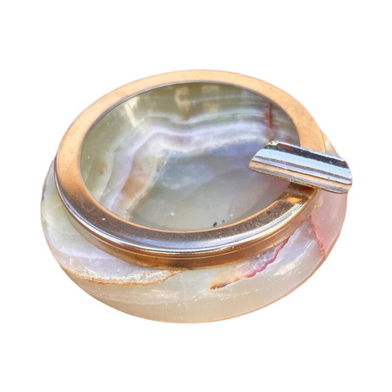 Image 1 of Vintage albasten asbak met messing beslag, Italië 1970