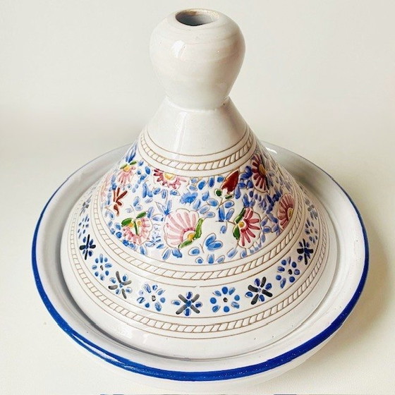 Image 1 of Handgemaakte Marokkaanse Tajine aardewerk glazuur wit