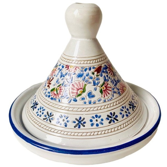 Image 1 of Handgemaakte Marokkaanse Tajine aardewerk glazuur wit