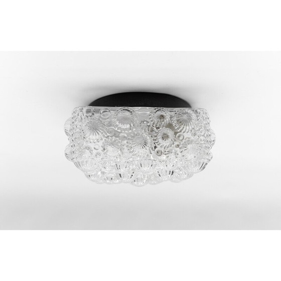 Image 1 of Vintage vierkante 3D fossiele schelpvormige plafondlamp van mat glas en metaal, 1960