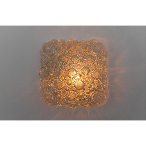 Vintage vierkante 3D fossiele schelpvormige plafondlamp van mat glas en metaal, 1960