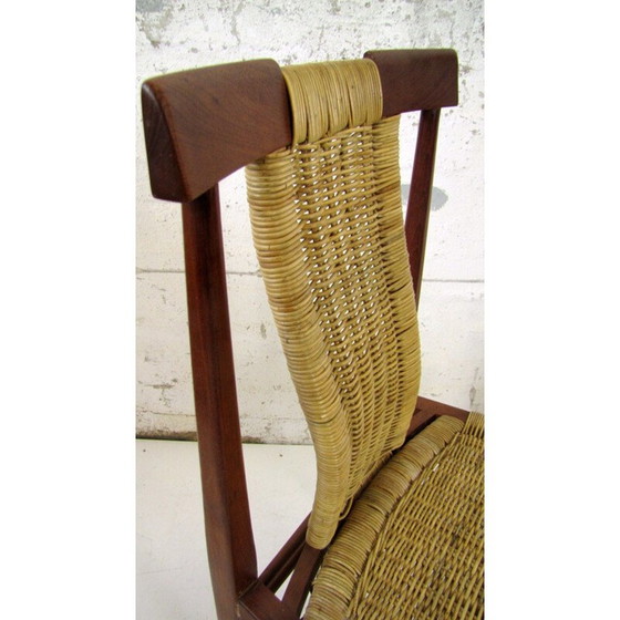 Image 1 of Set van 2 vintage eetkamerstoelen van hout en riet, jaren 1960