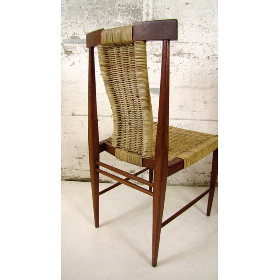Image 1 of Set van 2 vintage eetkamerstoelen van hout en riet, jaren 1960