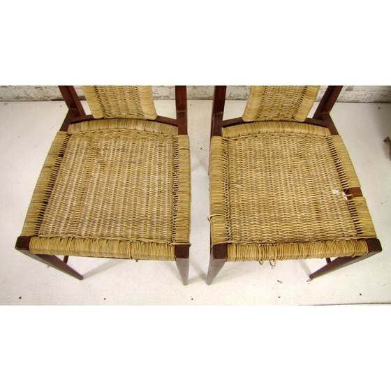 Image 1 of Set van 2 vintage eetkamerstoelen van hout en riet, jaren 1960