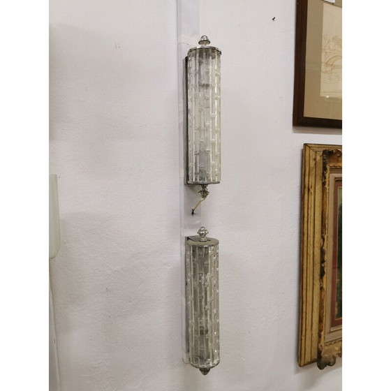 Image 1 of Paar vintage wandlampen in murano glas en staal van Toni Zuccheri, Italië 1960