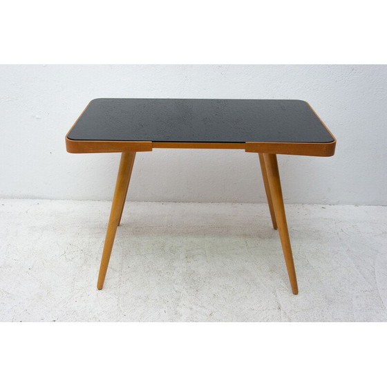 Image 1 of Vintage salontafel in ondoorzichtig glas en beukenhout van Interior Praha, Tsjecho-Slowakije 1960