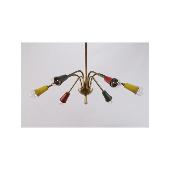 Image 1 of Vintage messing kroonluchter, jaren 1950