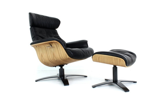 Image 1 of Als nieuw! Multifunctionele Scandinavische Loungestoel / Fauteuil met Leer en Eik