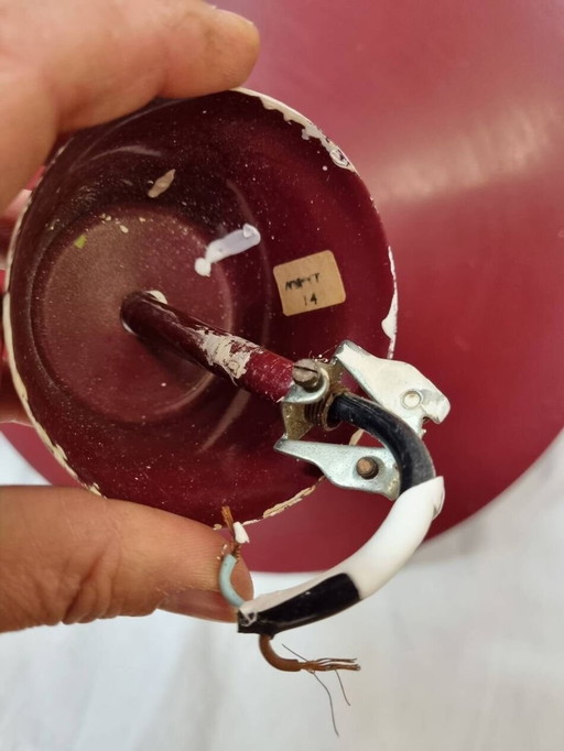  Hanglamp van industrieel rood geëmailleerd plaatstaal