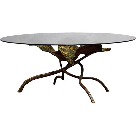 Image 1 of Vintage bladvormige salontafel in brons en glas, Duitsland 1970