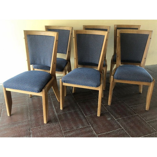 Set van 6 vintage eiken stoelen van Guillerme en Chambron, 1960