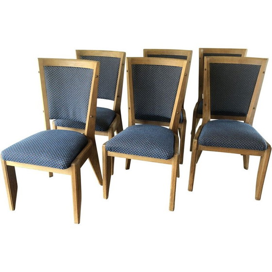 Image 1 of Set van 6 vintage eiken stoelen van Guillerme en Chambron, 1960