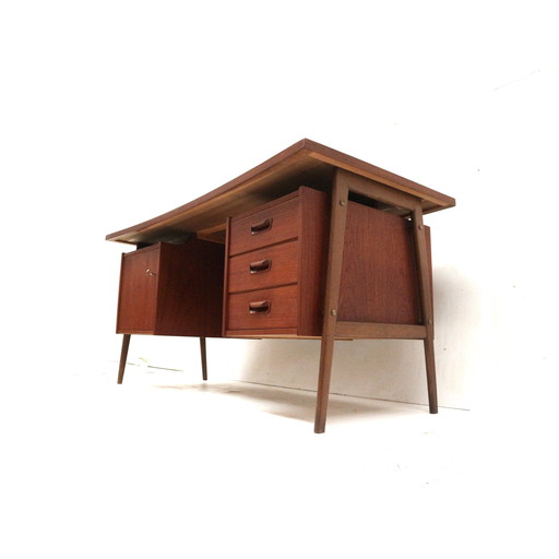 Groot Vintage Deens Design Boomerang Bureau Van Teakhout