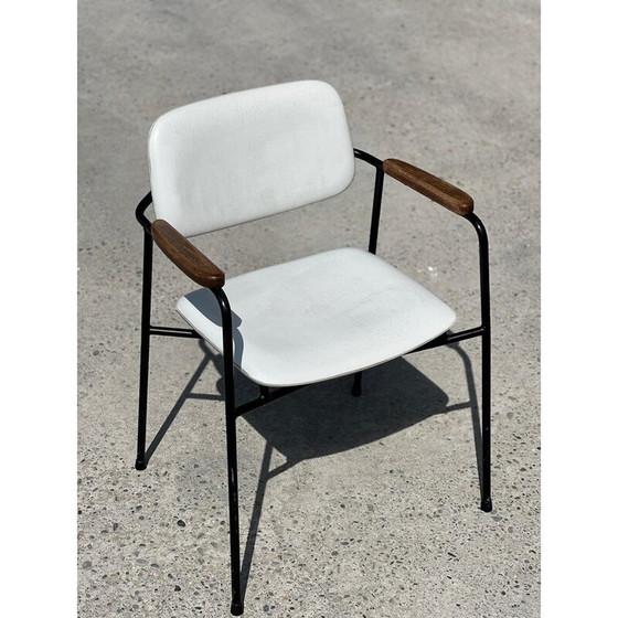 Image 1 of Vintage fauteuils in zwart gelakt metaal en eiken, Frankrijk 1950