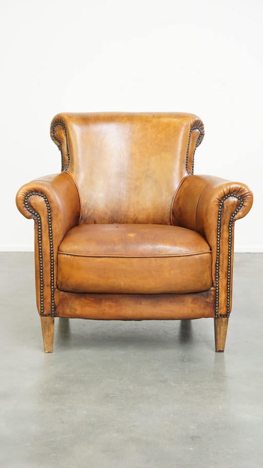 Vintage Armchair Gemaakt Van Schapenleer 