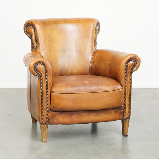 Vintage Armchair Gemaakt Van Schapenleer 