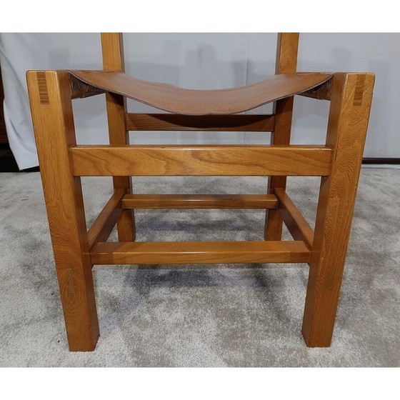 Image 1 of Set van 4 vintage stoelen in massief iepenhout en leer van Maison Regain, 1960