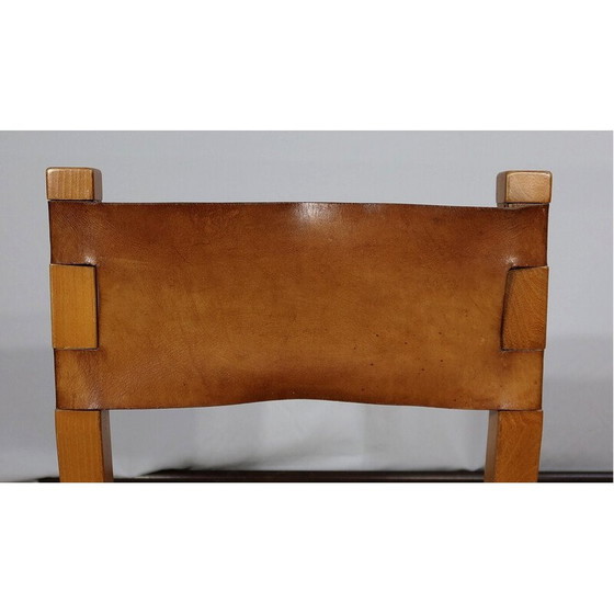 Image 1 of Set van 4 vintage stoelen in massief iepenhout en leer van Maison Regain, 1960