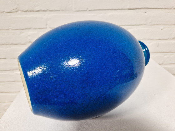 Image 1 of Boch Frères Art Deco Vase, Blauw Craquelé 1920s