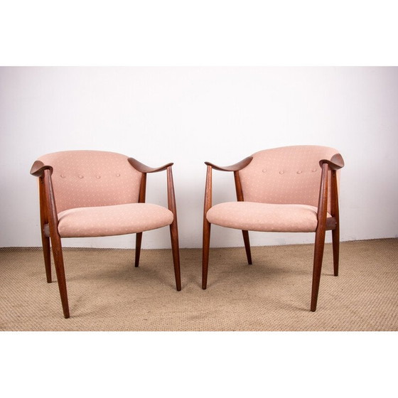 Paar vintage Tyrol fauteuils van teakhout en stof, ontworpen door Gerhard Berg voor Westnofa, Noorwegen 1960 (photo 9 of 13)