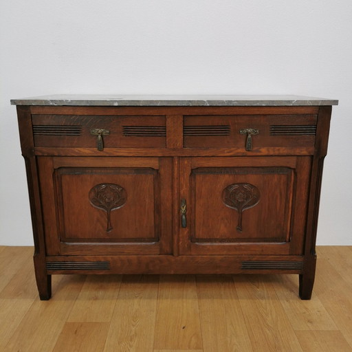 Vintage Frans Dressoir Commode, Ladekast Badkamermeubel  Met Marmer Blad 114