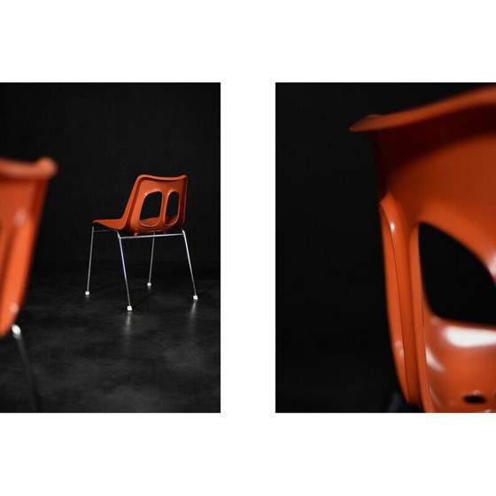 Image 1 of Paar vintage oranje plastic en chromen stoelen voor Plasson, 1960