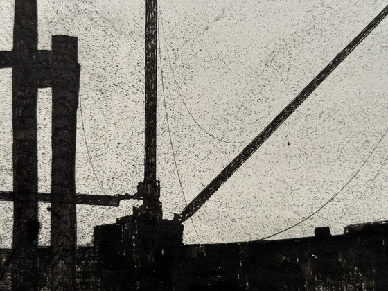 Image 1 of Eugene Eechaut (1928-2019) Inktcompositie met een schip. 1975