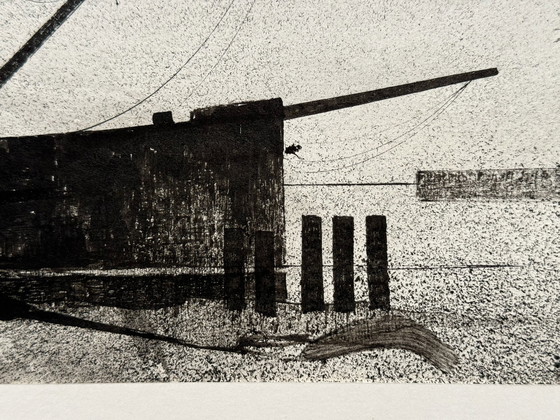 Image 1 of Eugene Eechaut (1928-2019) Inktcompositie met een schip. 1975