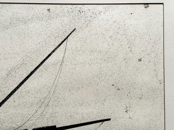 Image 1 of Eugene Eechaut (1928-2019) Inktcompositie met een schip. 1975