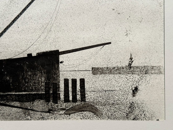 Image 1 of Eugene Eechaut (1928-2019) Inktcompositie met een schip. 1975