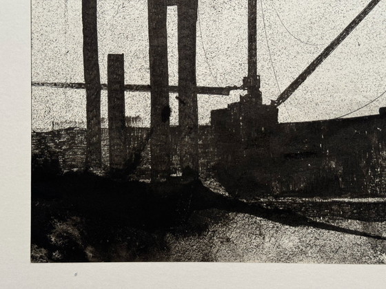 Image 1 of Eugene Eechaut (1928-2019) Inktcompositie met een schip. 1975