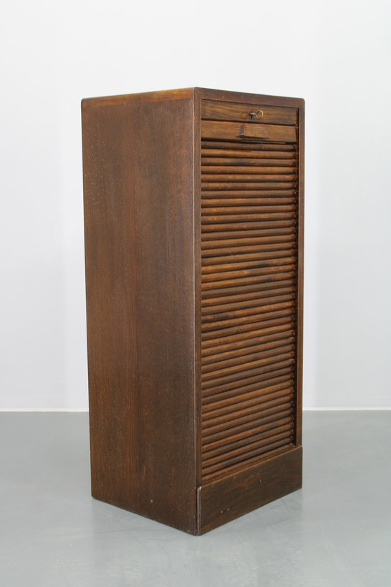 Image 1 of Houten kabinet met jaloeziedeur uit 1950