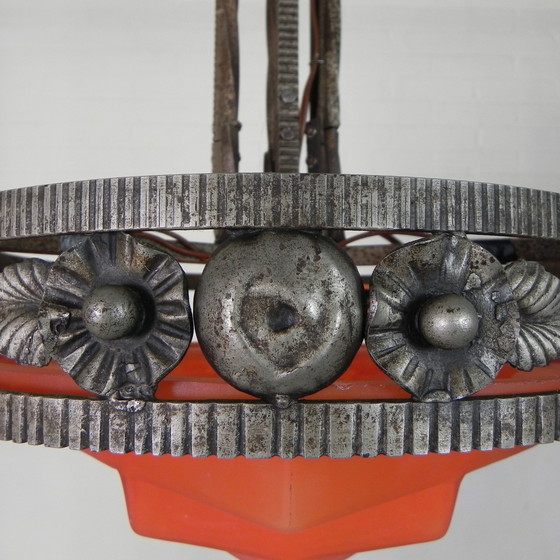 Image 1 of Art Deco Hanglamp Met Glazen Schaal En 3 Kelkjes, Jaren 30