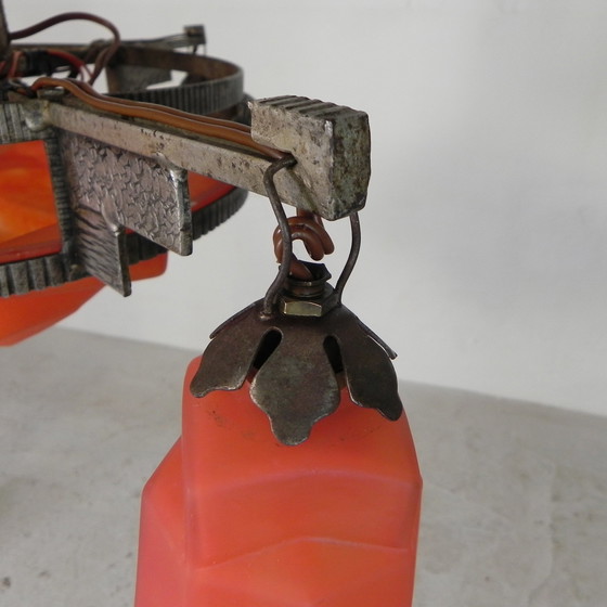 Image 1 of Art Deco Hanglamp Met Glazen Schaal En 3 Kelkjes, Jaren 30