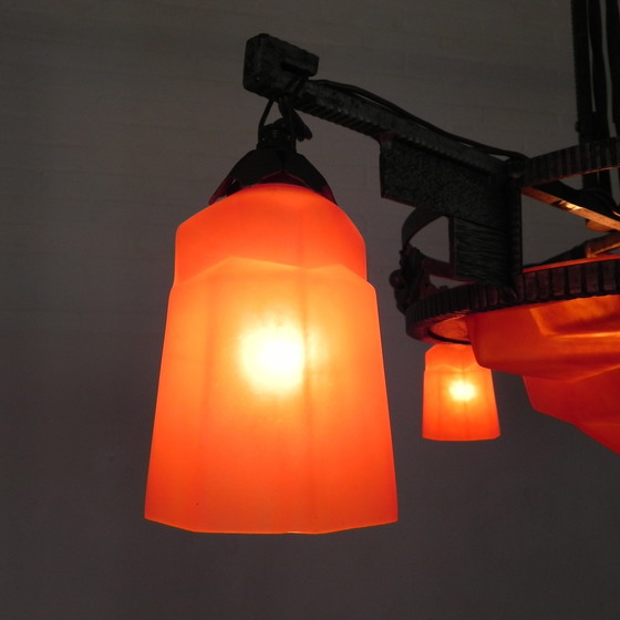 Image 1 of Art Deco Hanglamp Met Glazen Schaal En 3 Kelkjes, Jaren 30