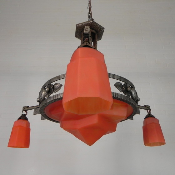 Image 1 of Art Deco Hanglamp Met Glazen Schaal En 3 Kelkjes, Jaren 30
