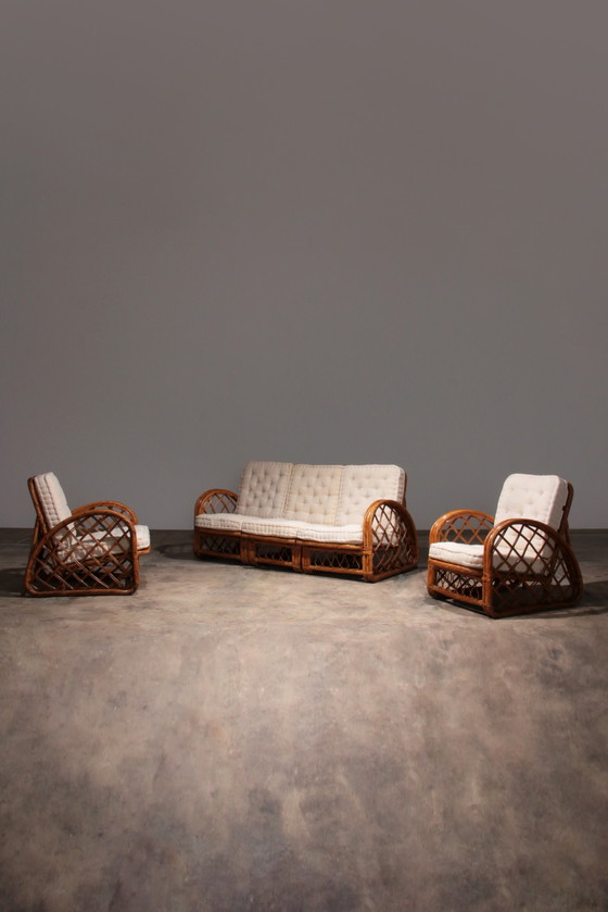 Image 1 of Vintage Franse Bamboe Lounge set