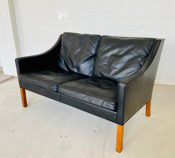 Image 1 of Deense Vintage Mid Century Børge Mogensen Zwart Leer 2 Zits Sofa 1960S