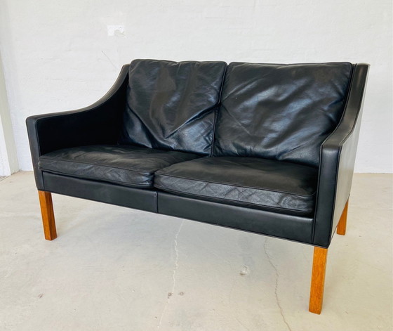 Image 1 of Deense Vintage Mid Century Børge Mogensen Zwart Leer 2 Zits Sofa 1960S