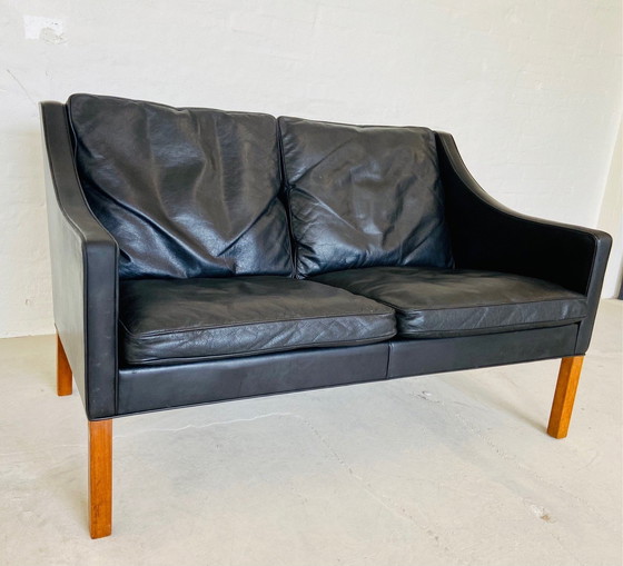 Image 1 of Deense Vintage Mid Century Børge Mogensen Zwart Leer 2 Zits Sofa 1960S