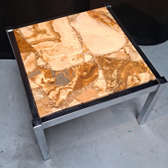 Image 1 of Salontafel Vierkant Chrome Onyx Epoxy Vintage 