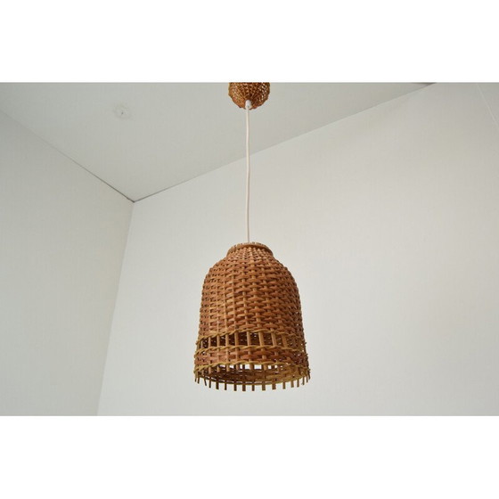 Image 1 of Vintage rieten en houten hanglamp van Uluv, Tsjecho-Slowakije 1960